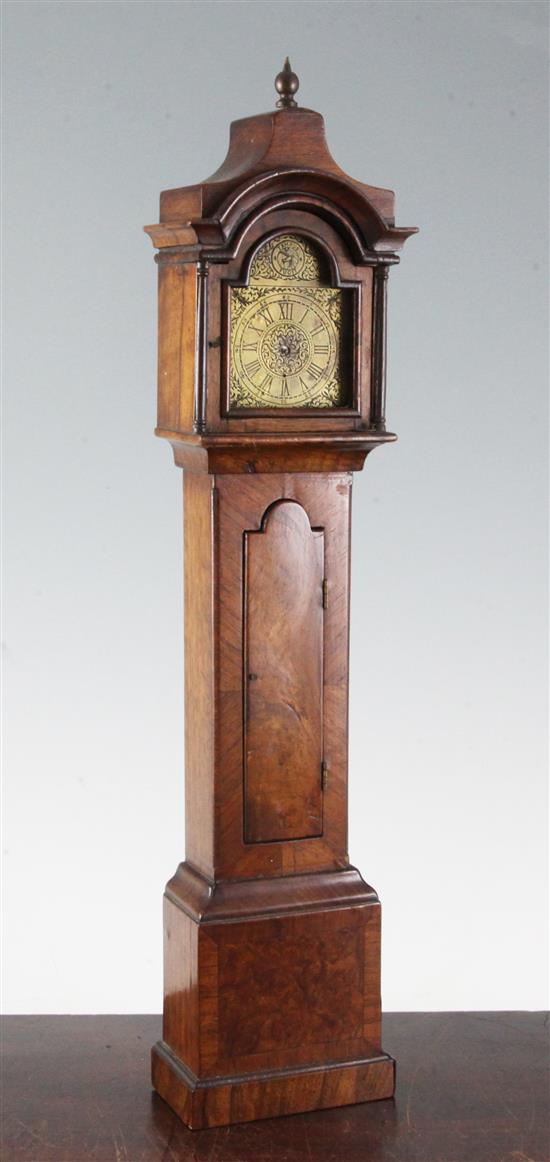 A 20th century miniature walnut longcase clock, 18in.